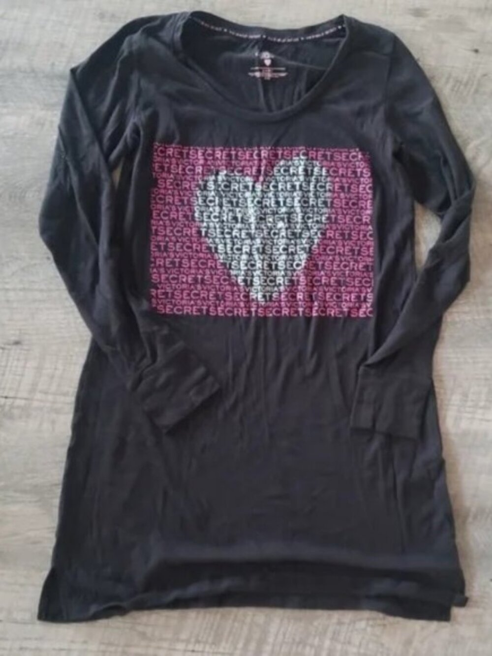 Victoria's Secret Black and Pink Long Sleeve Nightshirt.